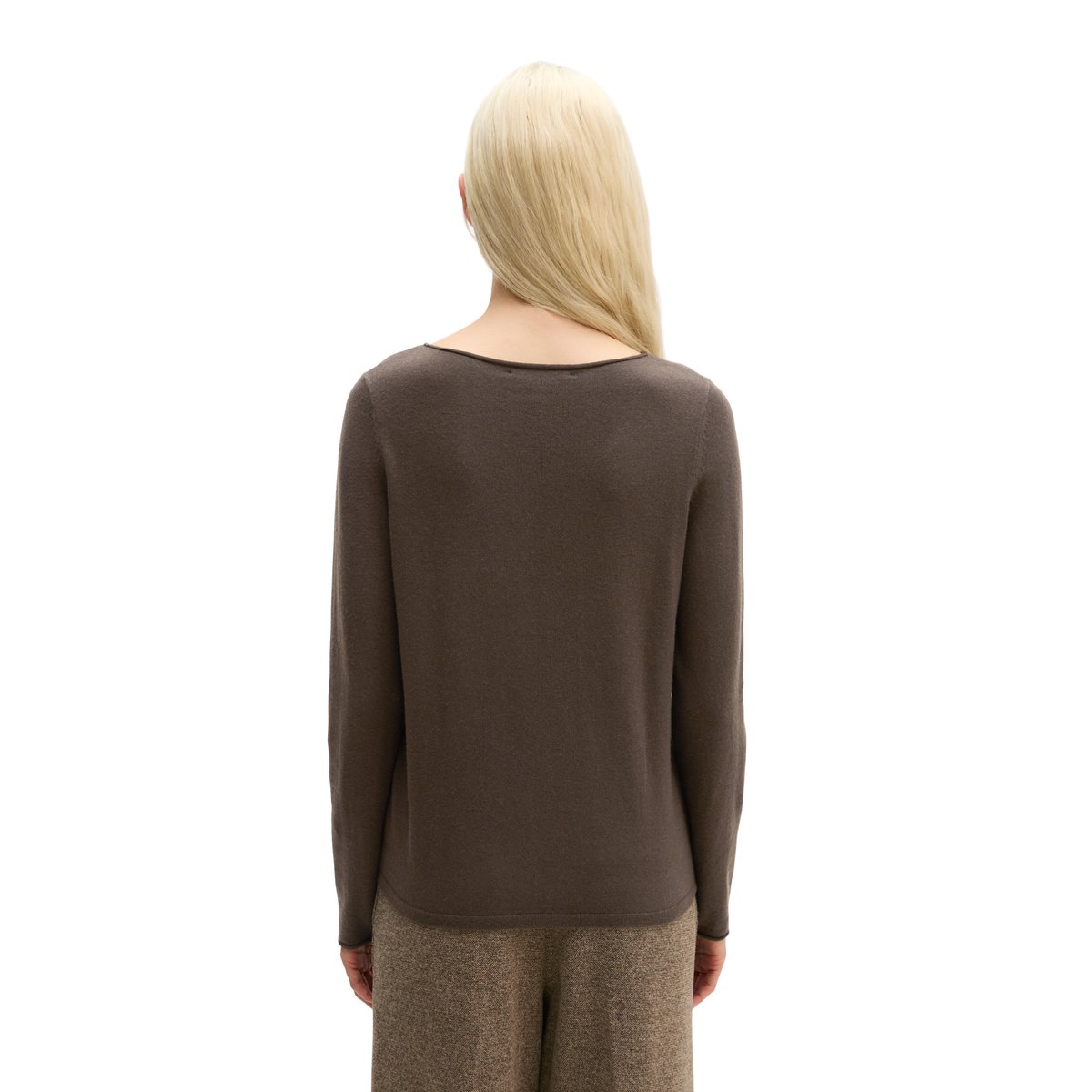 Pull-over en maille fine regular en doux mélange de laine vierge brun foncé, MARC O'POLO