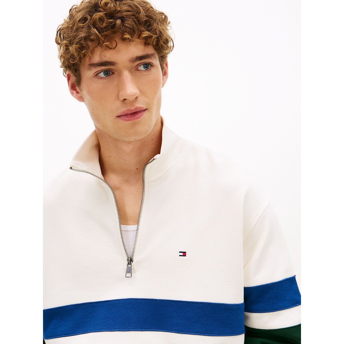 Sweat col demi-zippé Country Club ivoire, TOMMY HILFIGER