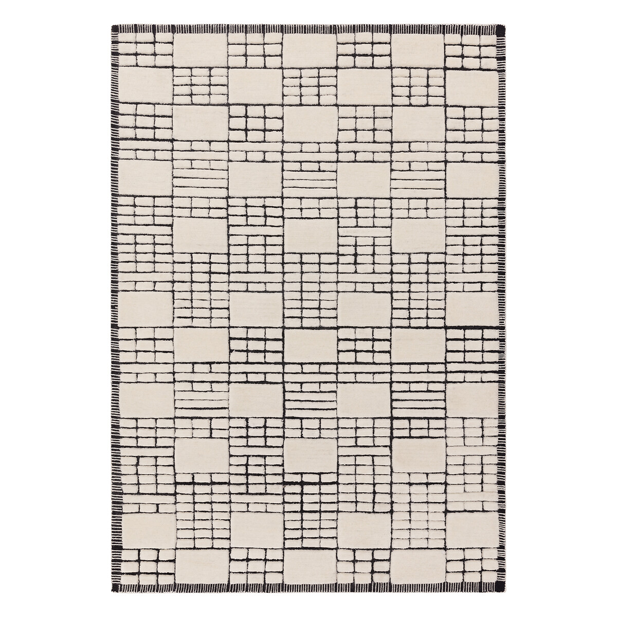 Grid Patterned Hand Tufted Rug in 100% Wool cream/black, SO'HOME