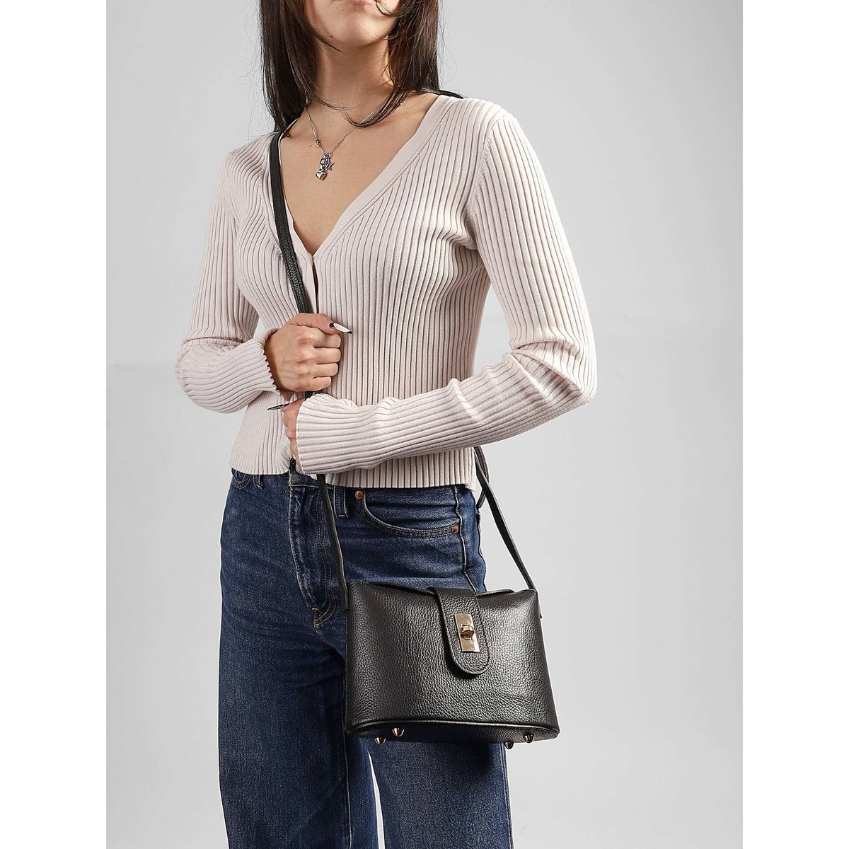 Sac bandoulière Caviar cuir nero, MILANO