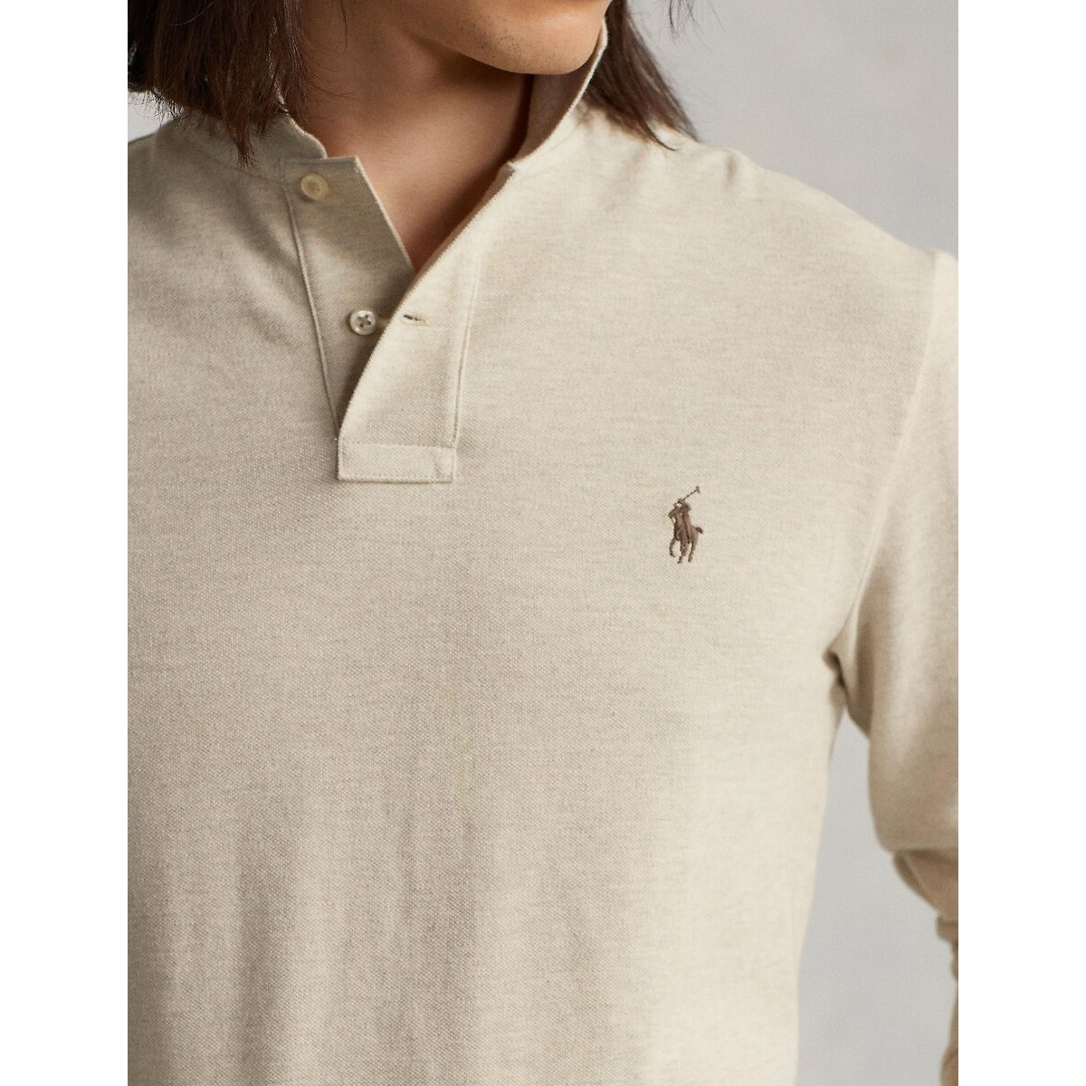Polo slim in piqué a maniche lunghe dune, POLO RALPH LAUREN