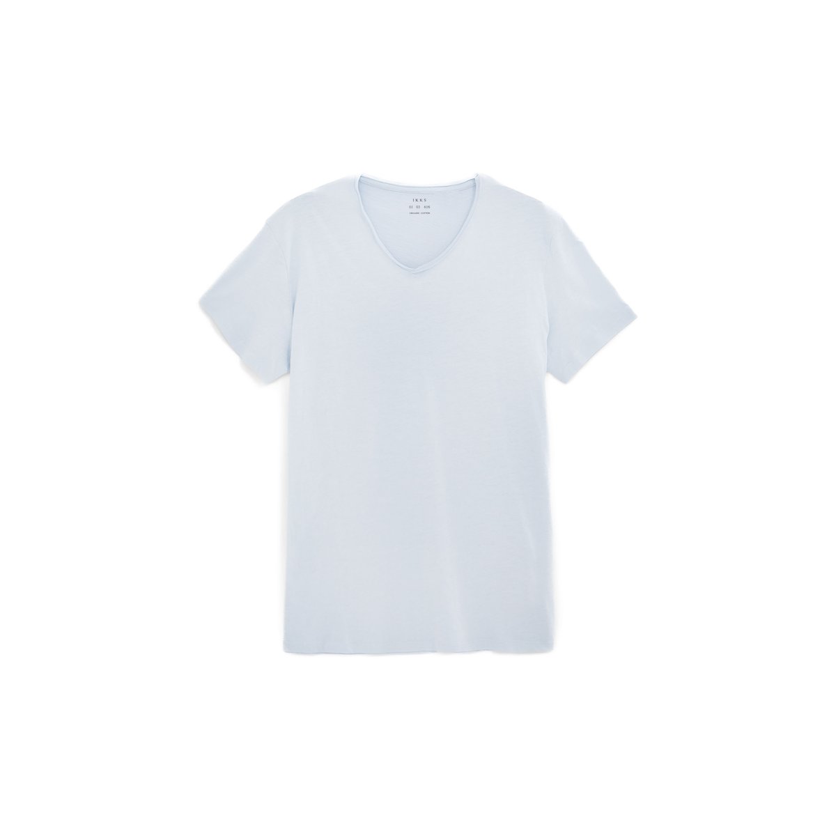 Tee-shirt coton bio col V ESSENTIEL bleu ciel, IKKS