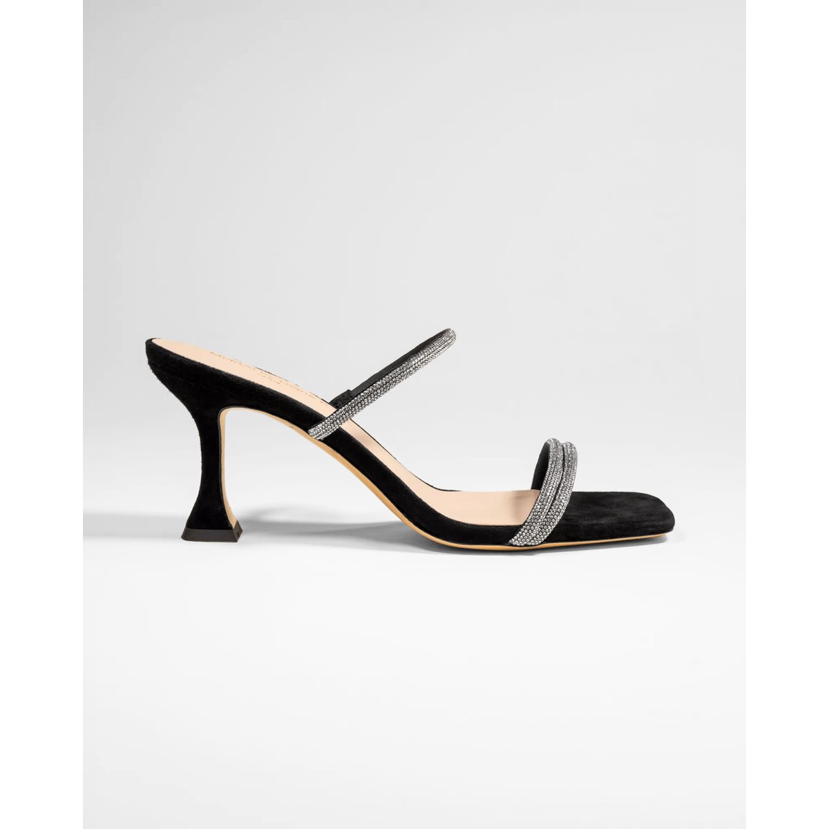 Mules en daim à bout carré et strass TOKYO noir, MI MAI