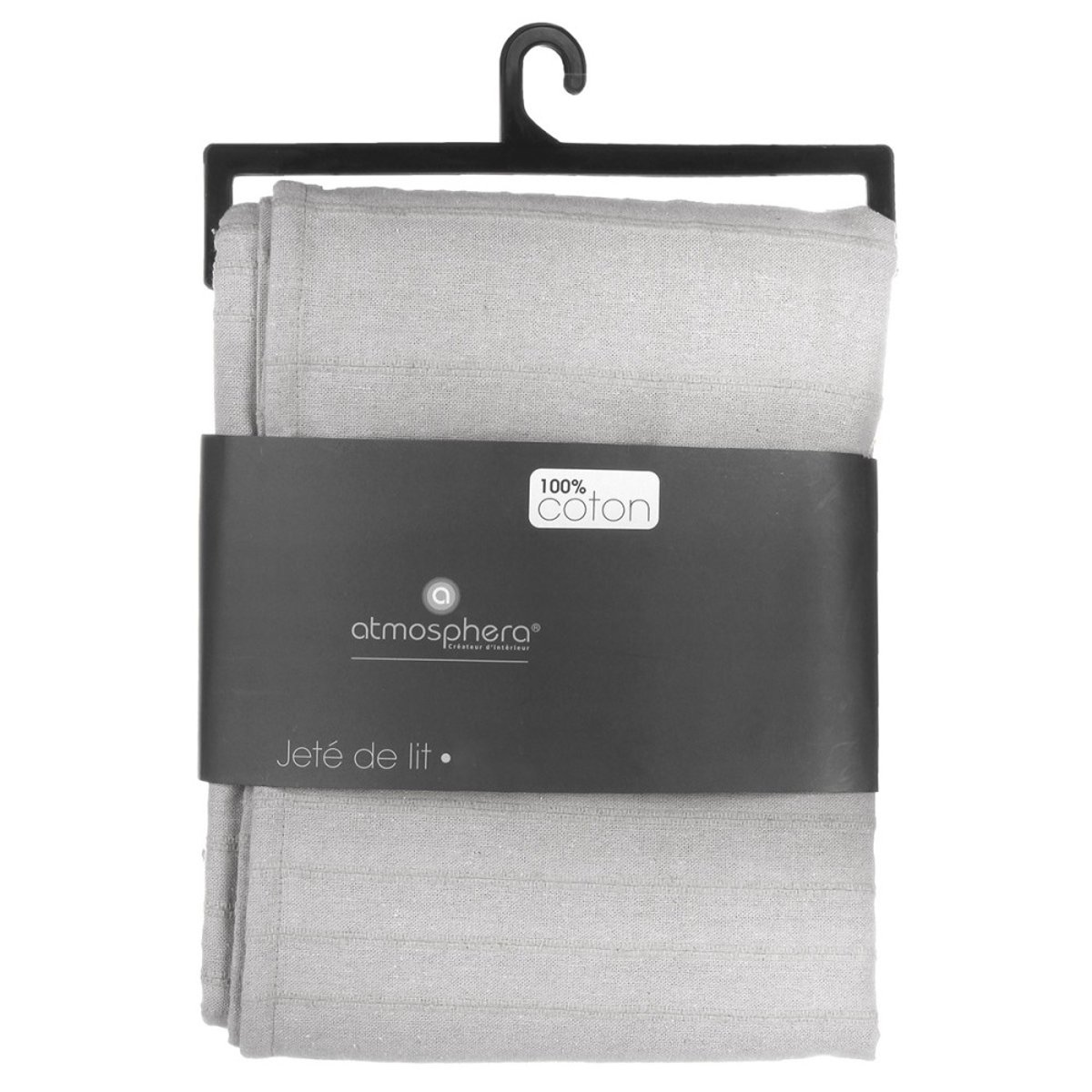 Jeté de lit 230x250 ivoire coton gris clair, ATMOSPHERA