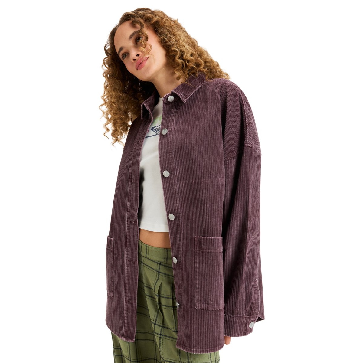 Veste oversize en velours côtelé KICK BACK WASHED CORD. rouge huckleberry, ROXY