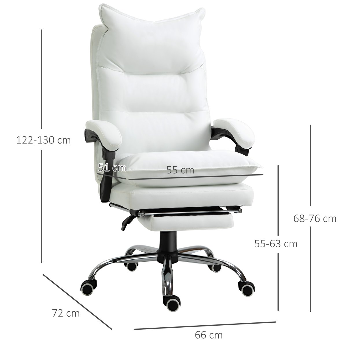 Chaise de bureau Polyuréthane Blanc blanc, HOMCOM