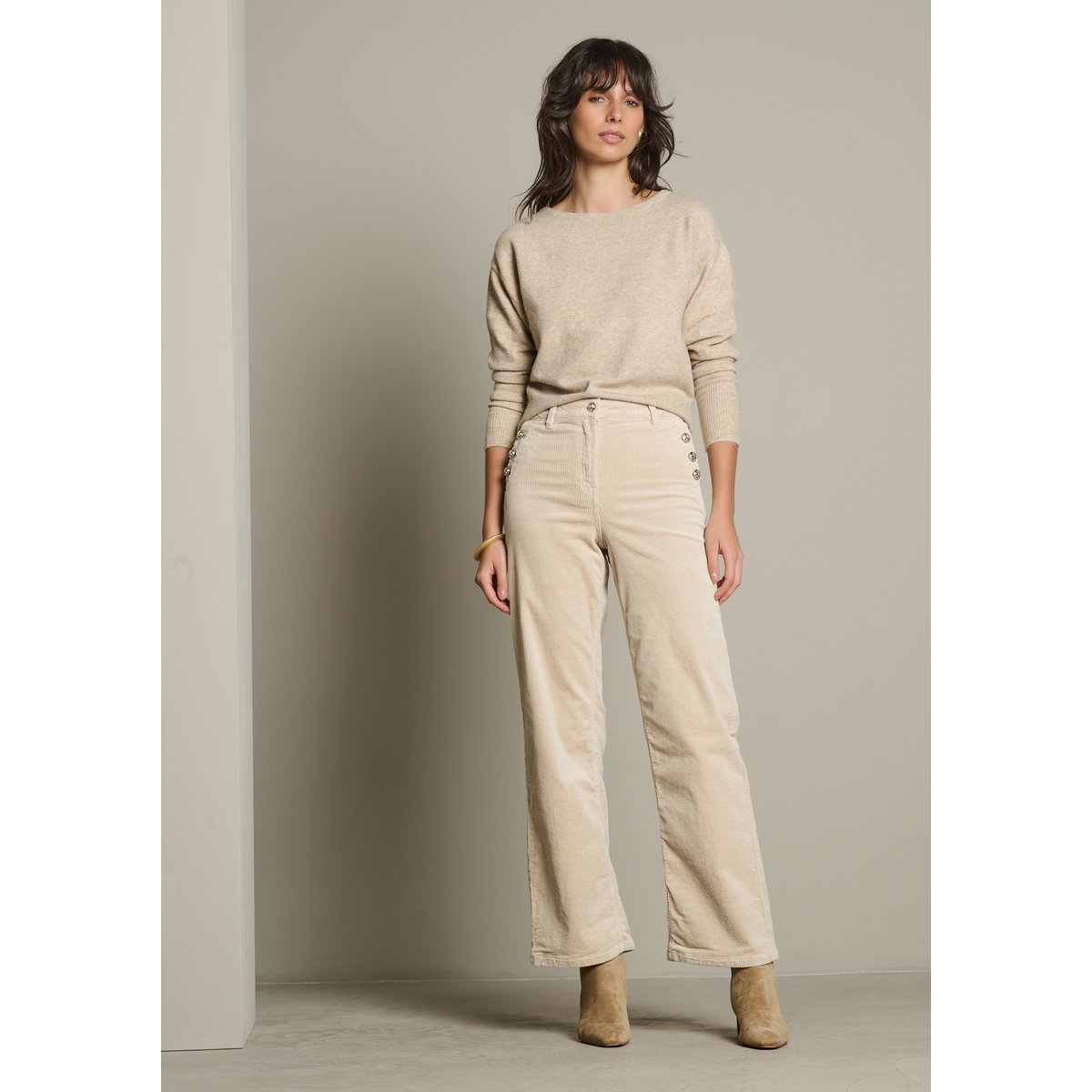 Pantalon large en velours côtelé blanc vanille, LOLALIZA