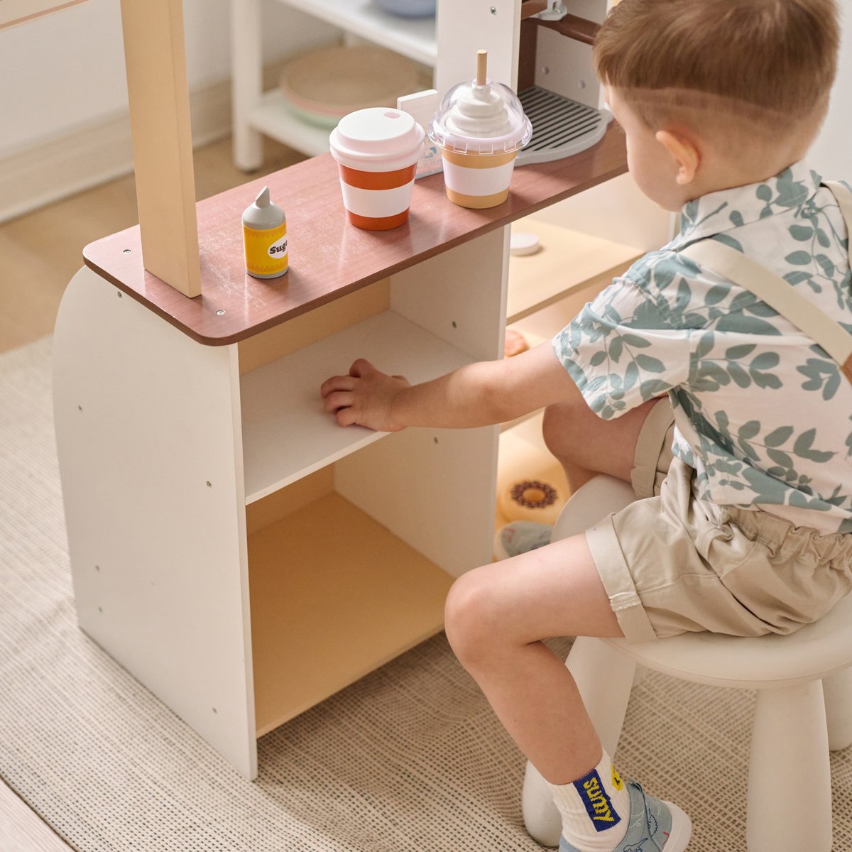 Stand café jouet bois, machine expresso, 29 accessoires, Marron marron, TEAMSON KIDS