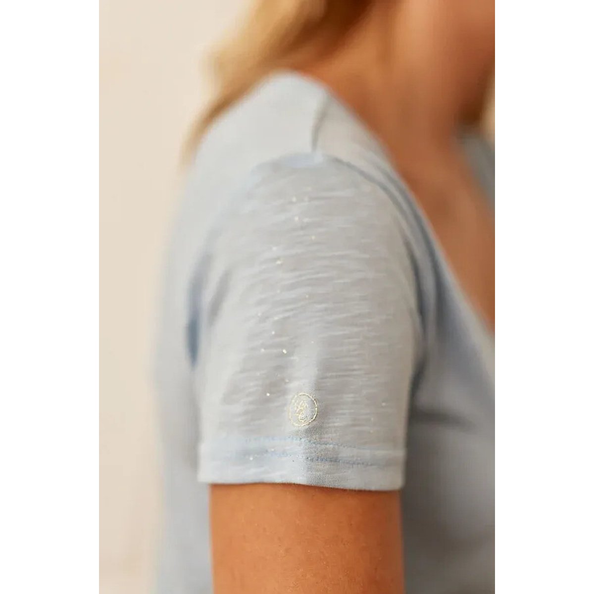T-shirt scollo a v maniche corte ELVIE6 blu denim, LA PETITE ETOILE