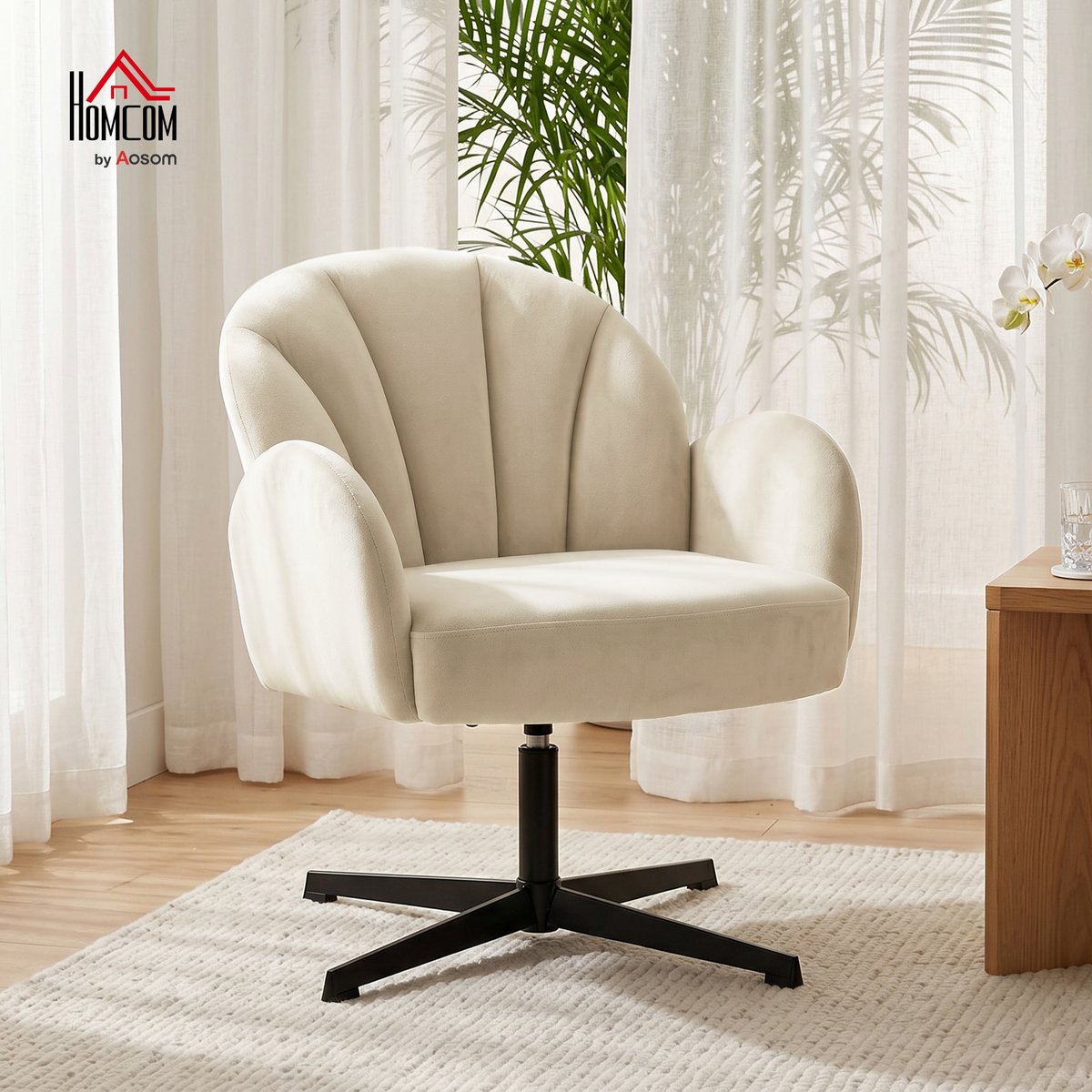 Accent Chair Velours (100 % polyester) Beige beige, HOMCOM