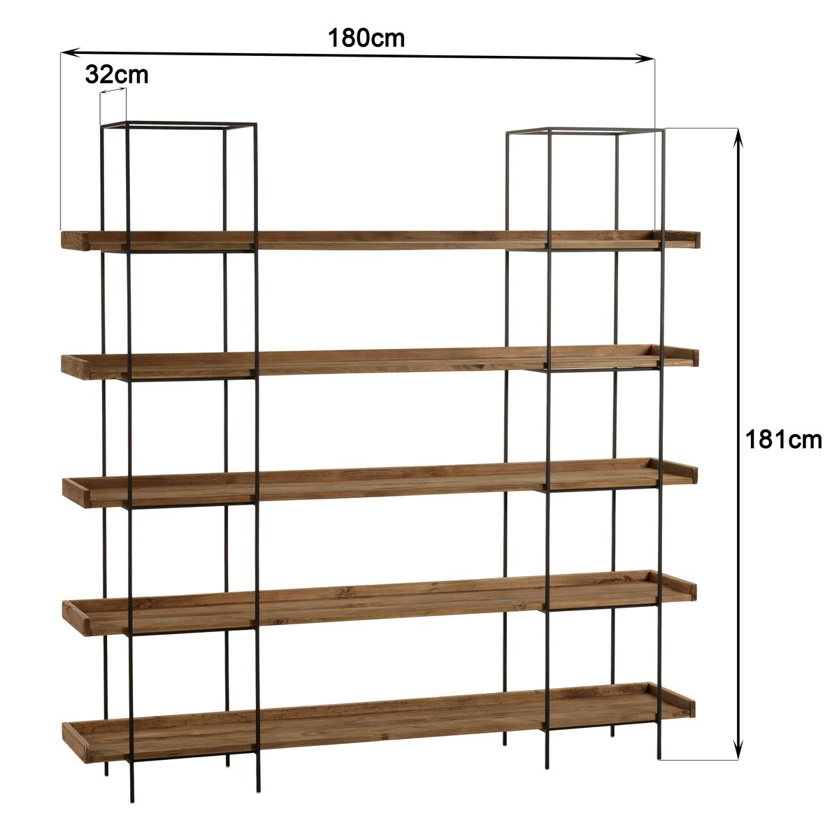Bibliothèque étagère 5 plateaux pin recyclé CRACOVIE bois naturel, PIER IMPORT