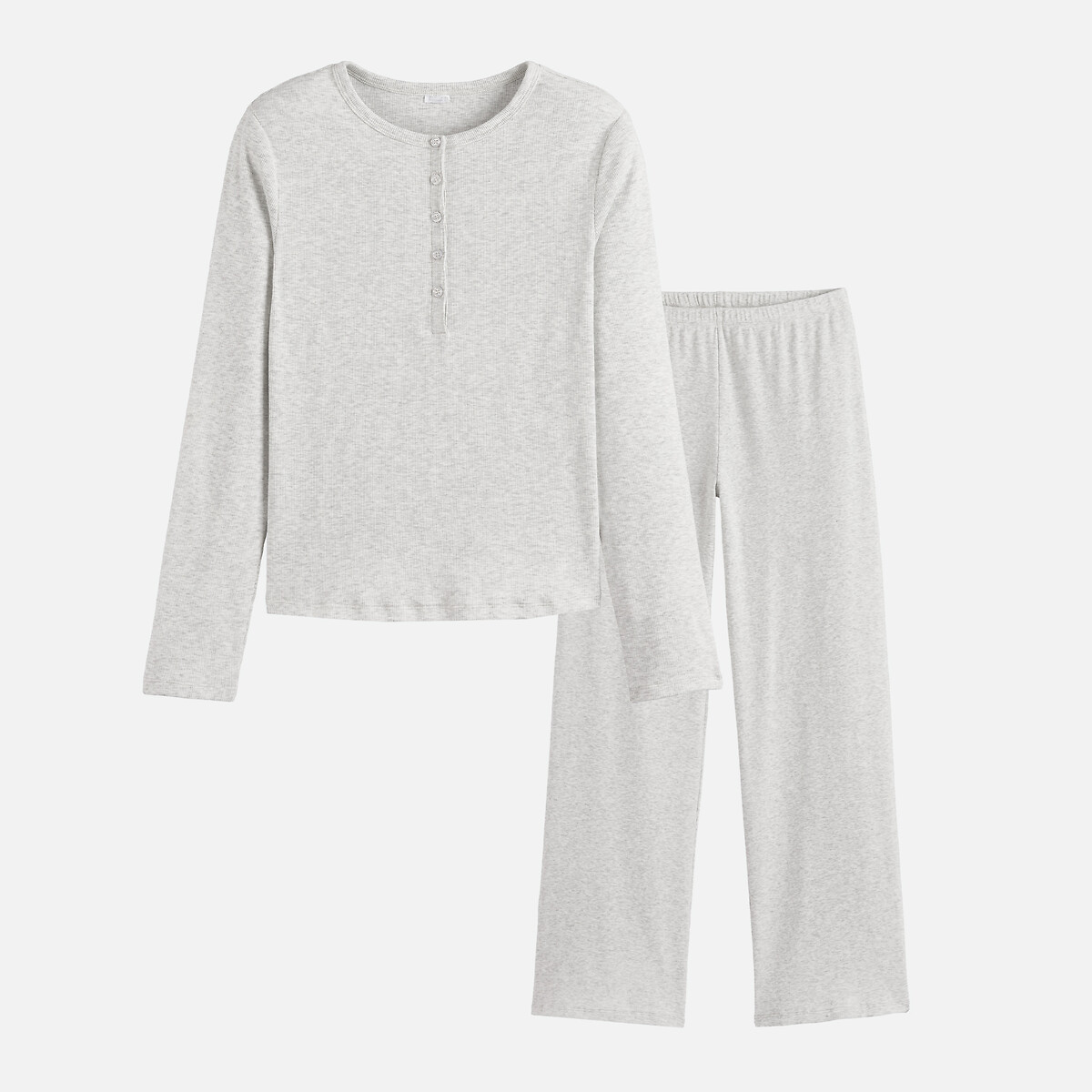 Pyjama 2 pièces, en maille côtelée gris chiné, LA REDOUTE COLLECTIONS