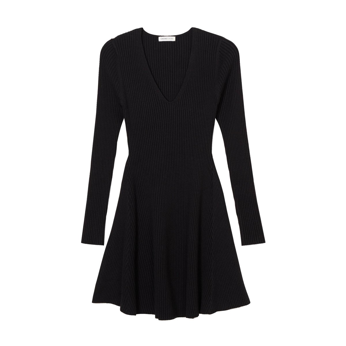Robe tricot patineuse côtelée noir, CACHE CACHE