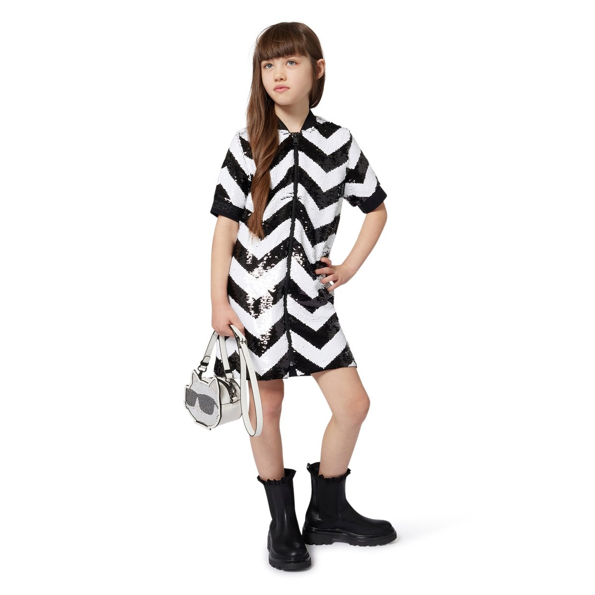 Robe avec fermeture éclair noir blanc, KARL LAGERFELD KIDS