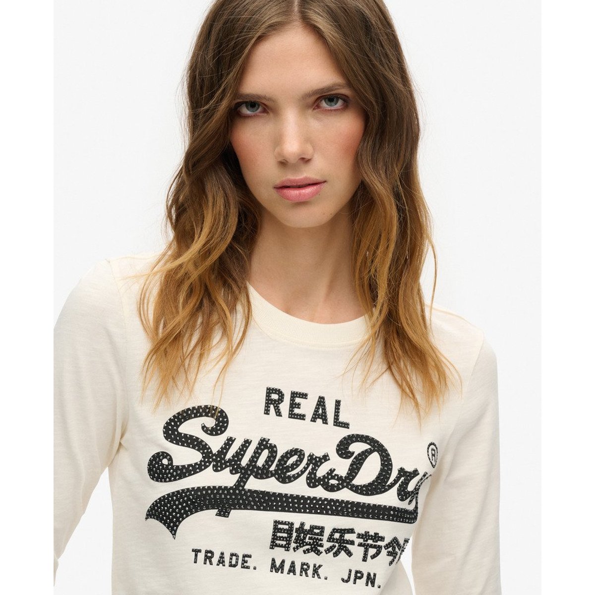 Top à imprimé graphique avec logo vintage crème flammé, SUPERDRY