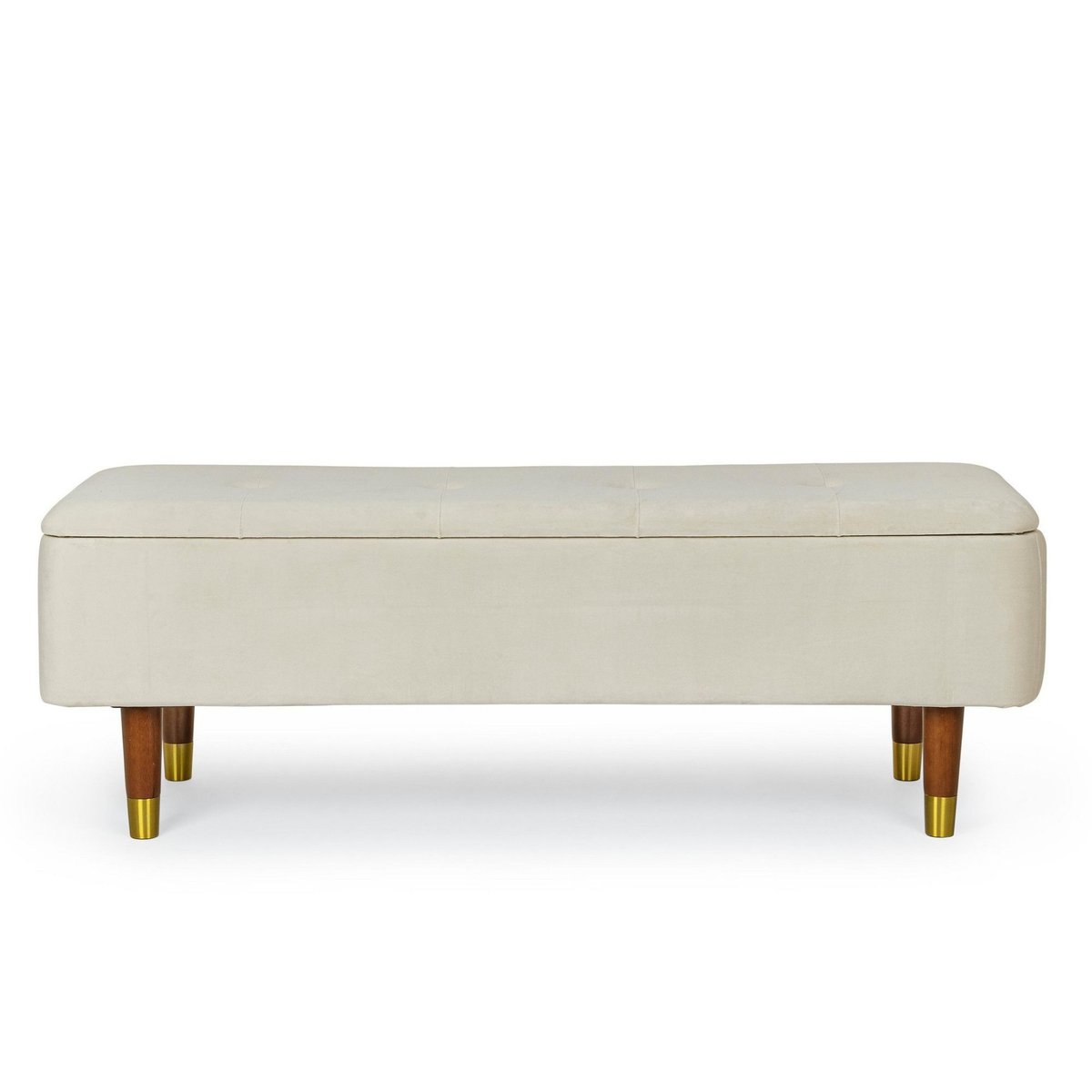 Banc coffre 2 places en velours et piétement en bois - RIKA beige, HELLIN, DEPUIS 1862