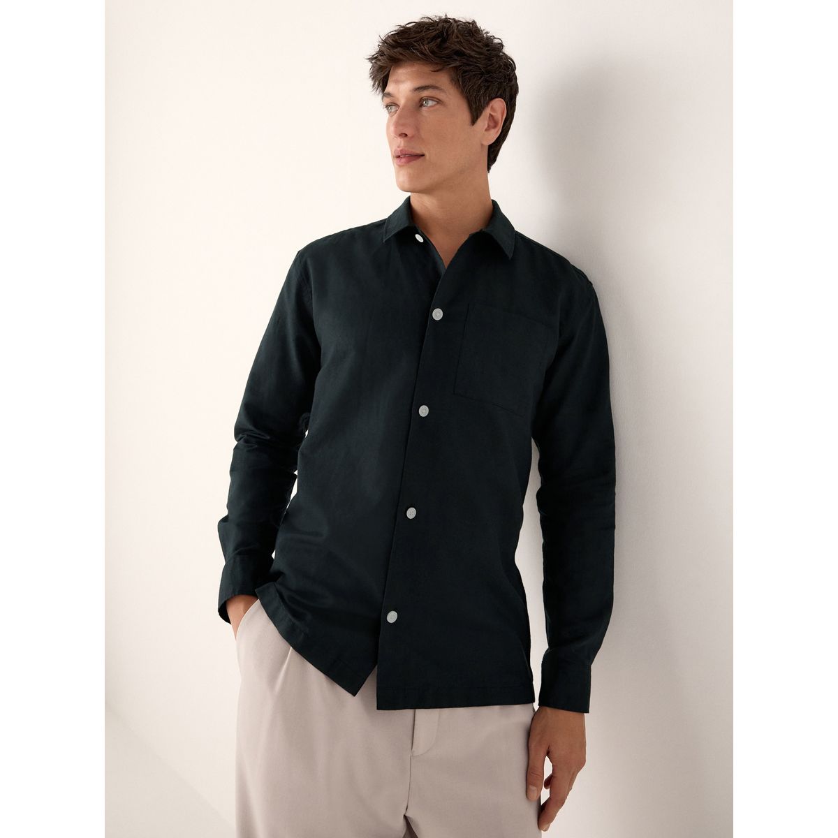 Chemise à manches courtes en lin et coton noir, NEXT