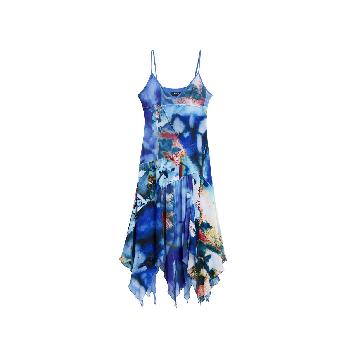 Robe asymétrique imprimée bleu, DESIGUAL