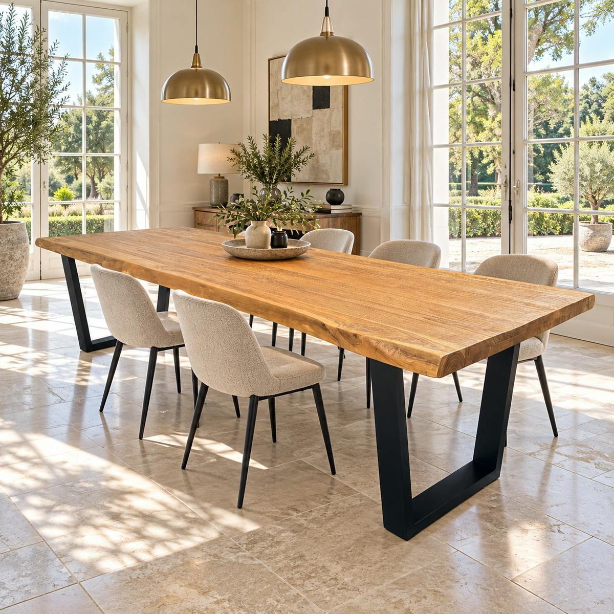 Table à manger bois de teck recyclé, pieds en U 300 cm TIMOR bois naturel, PIER IMPORT