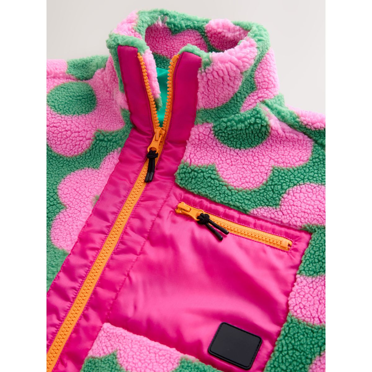 Veste en peau lainée zippée fleur rose/verte, NEXT