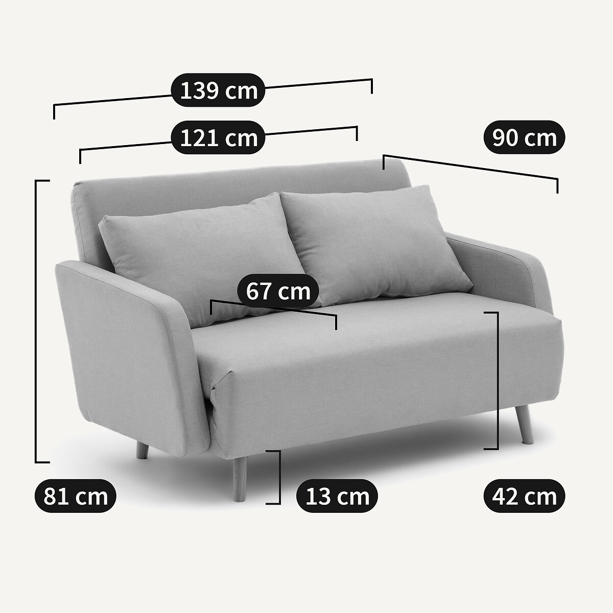 Sofá-cama em tecido texturizado, 2 lugares, Cosico verde-argila, LA REDOUTE INTERIEURS