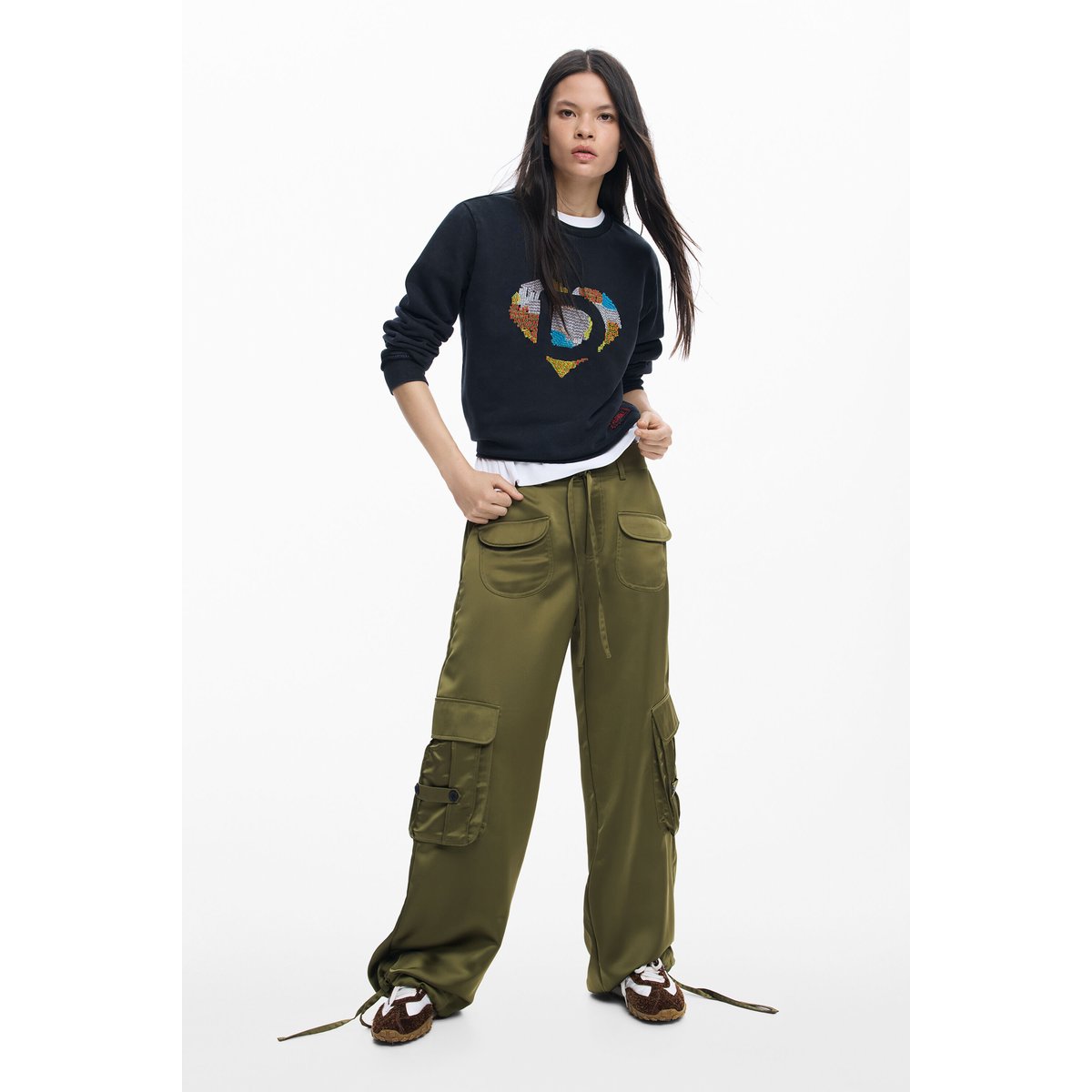 Sweat-shirt logo perles gris, DESIGUAL