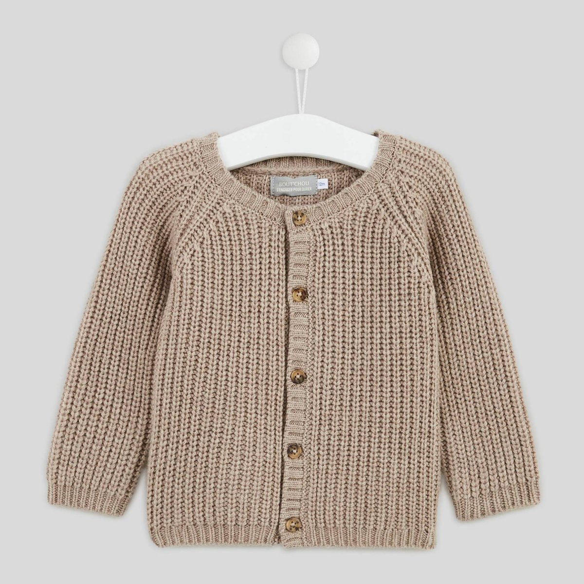 Cardigan à manches longues uni contenant de la laine beige chine, MONOPRIX