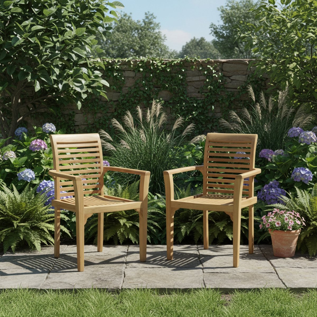 Fauteuils de jardin empilables en teck Samoa (lot de 2) naturel, TECK ATTITUDE
