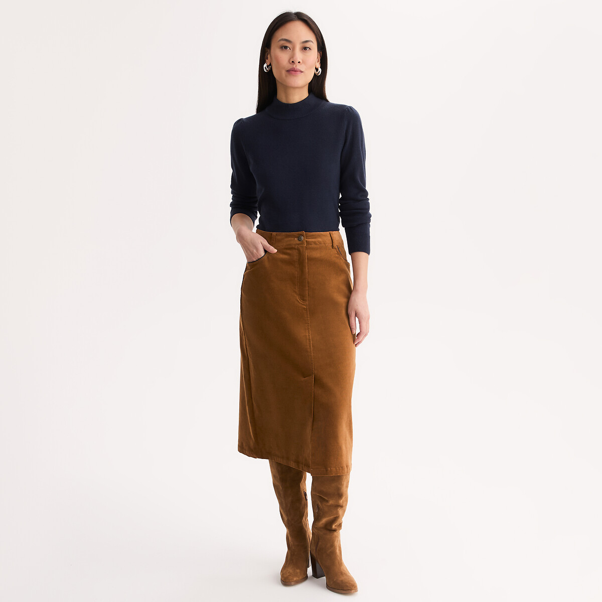 Pull col montant, maille au toucher très doux marine, ANNE WEYBURN