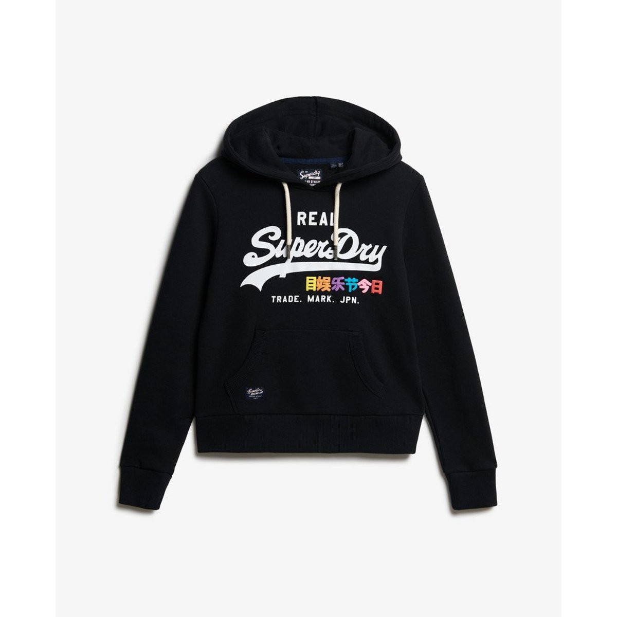 Sweat à capuche Vintage Logo Pop noir, SUPERDRY