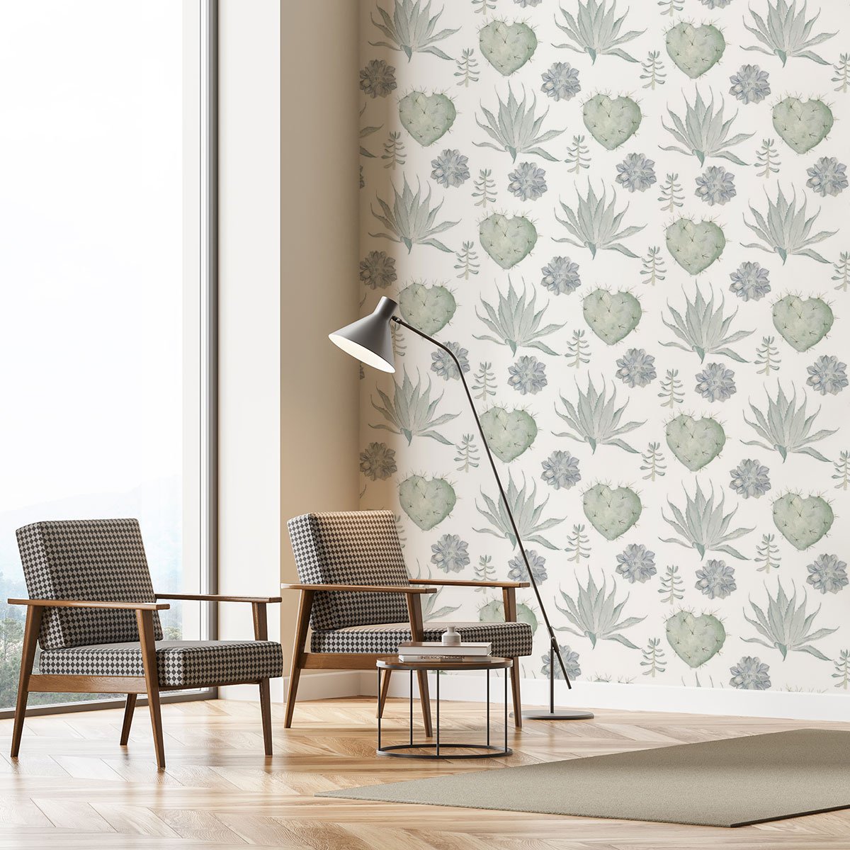 Papier peint coeurs et succulentes intissé, HEXOA