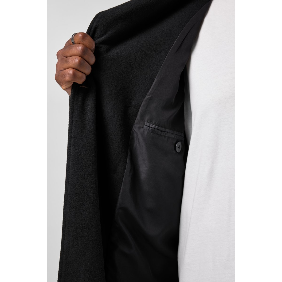 Manteau en laine mélangée, double boutonnage noir, STHUGE