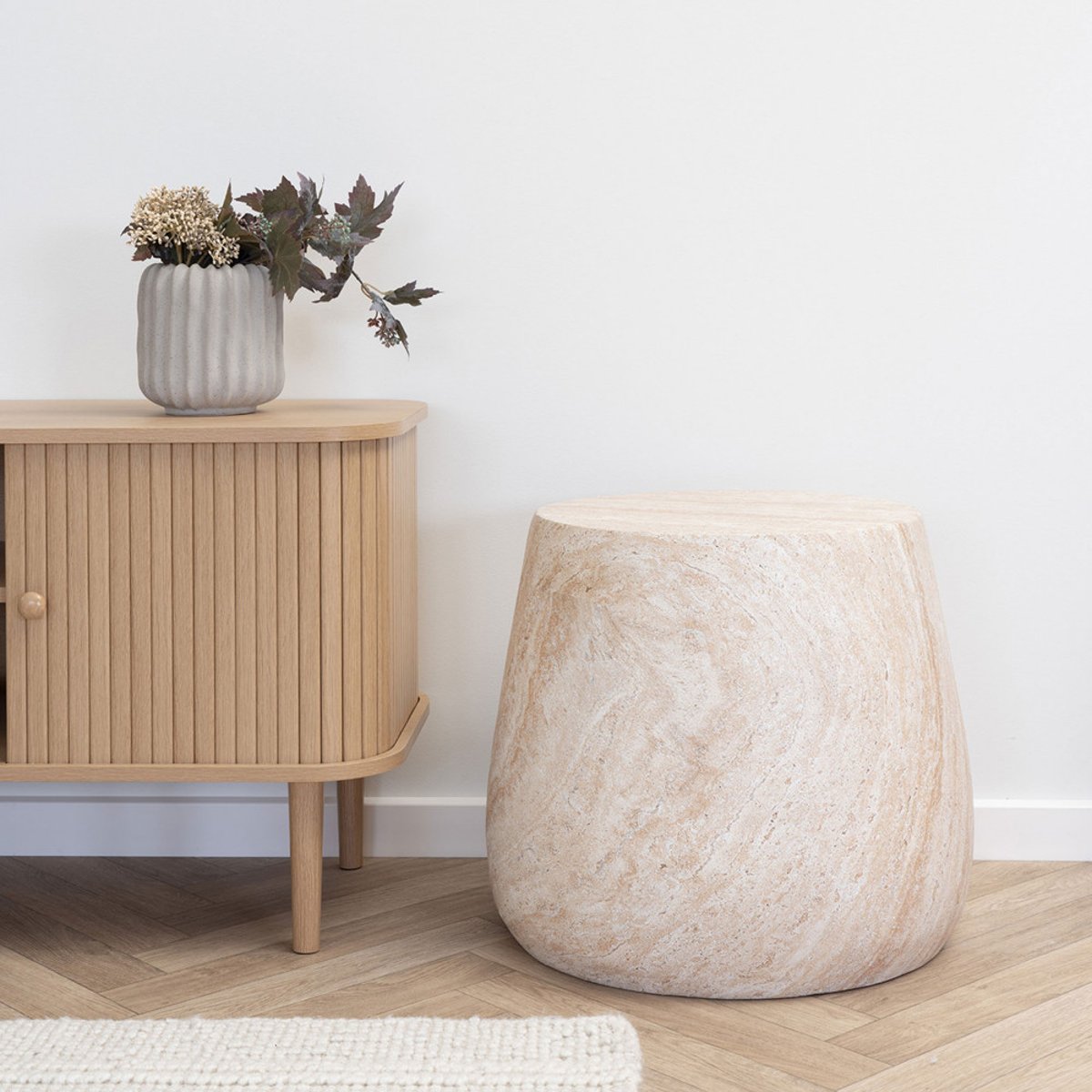 Table d'appoint ronde effet travertin  47,5cm- BONN beige, HOUSE NORDIC