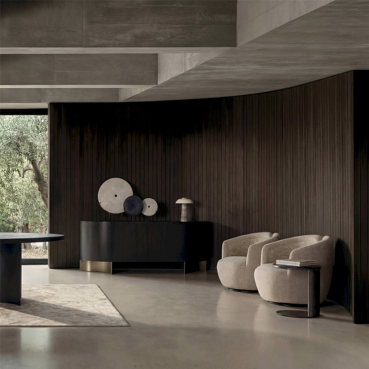 Fauteuil pivotant contemporain beige et noir, RECOLLECTION