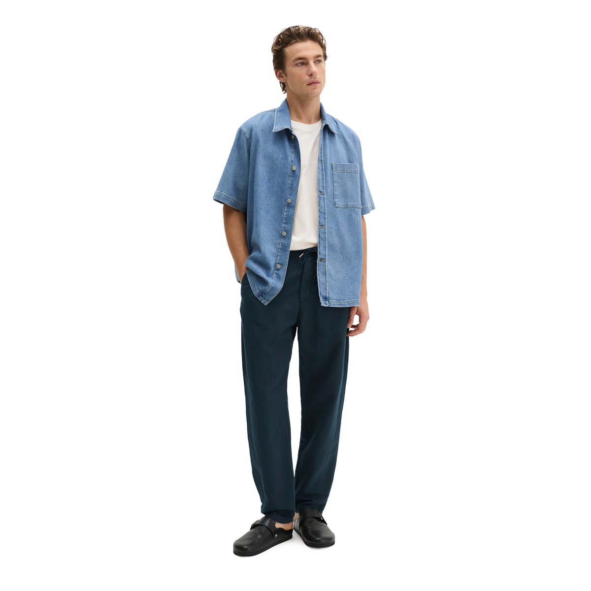 Chemise en jean à manches courtes regular en denim de coton bio léger bleu moyen, MARC O'POLO