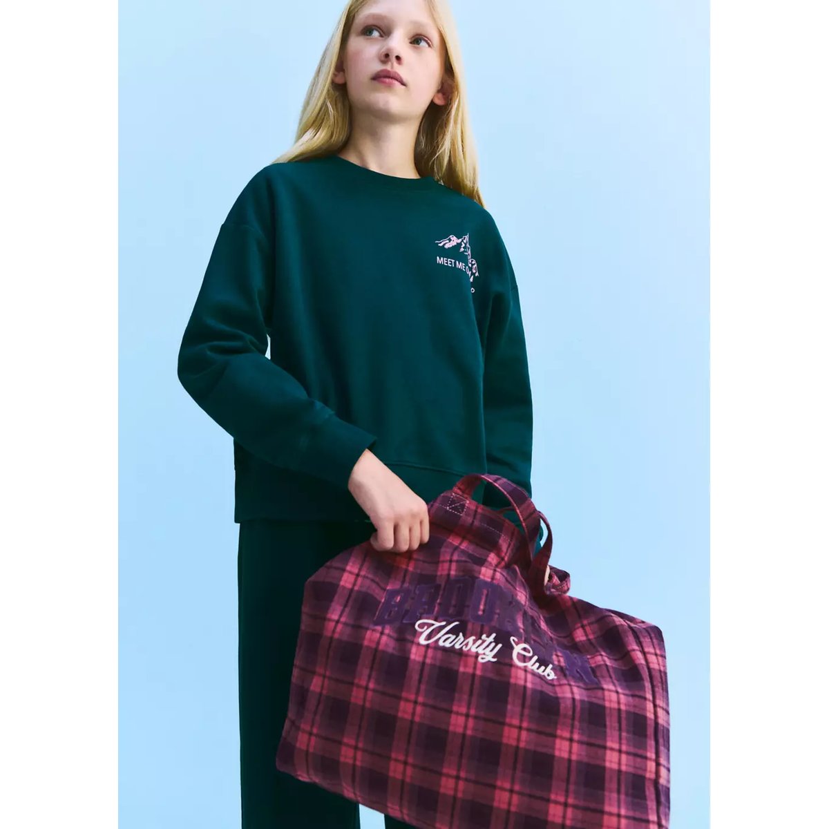 Sac cabas à carreaux avec texte brodé lilas, MANGO KIDS