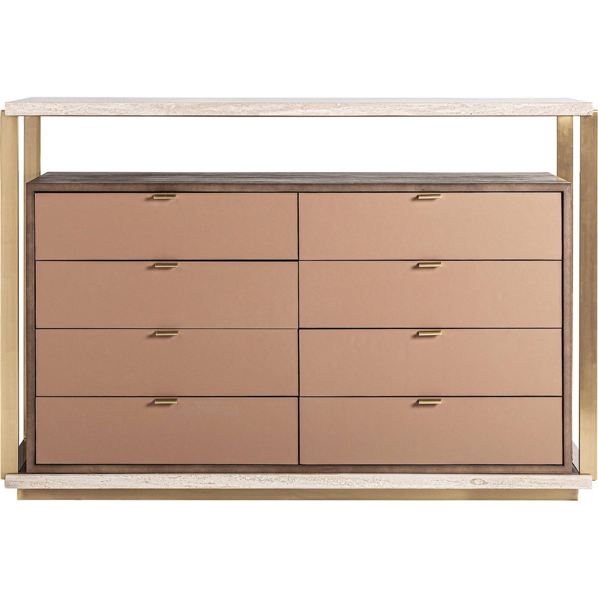Commode art déco en travertin, 3 Tiroirs beige marbré travertin élégant, RECOLLECTION