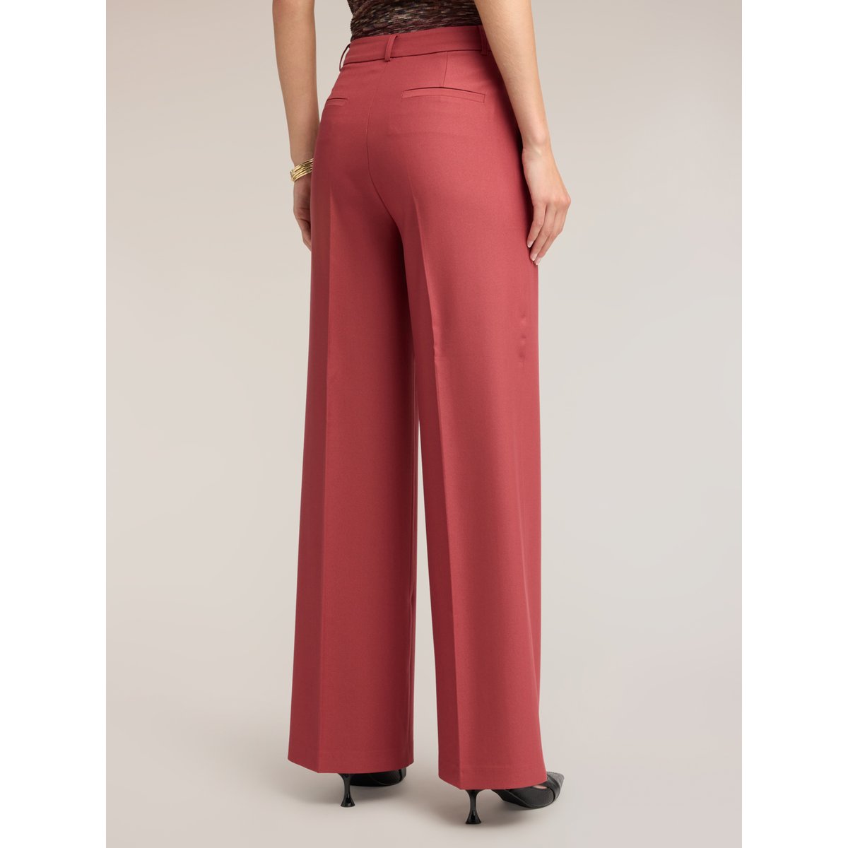 Pantalon palazzo à pli marqué rouge, MOTIVI