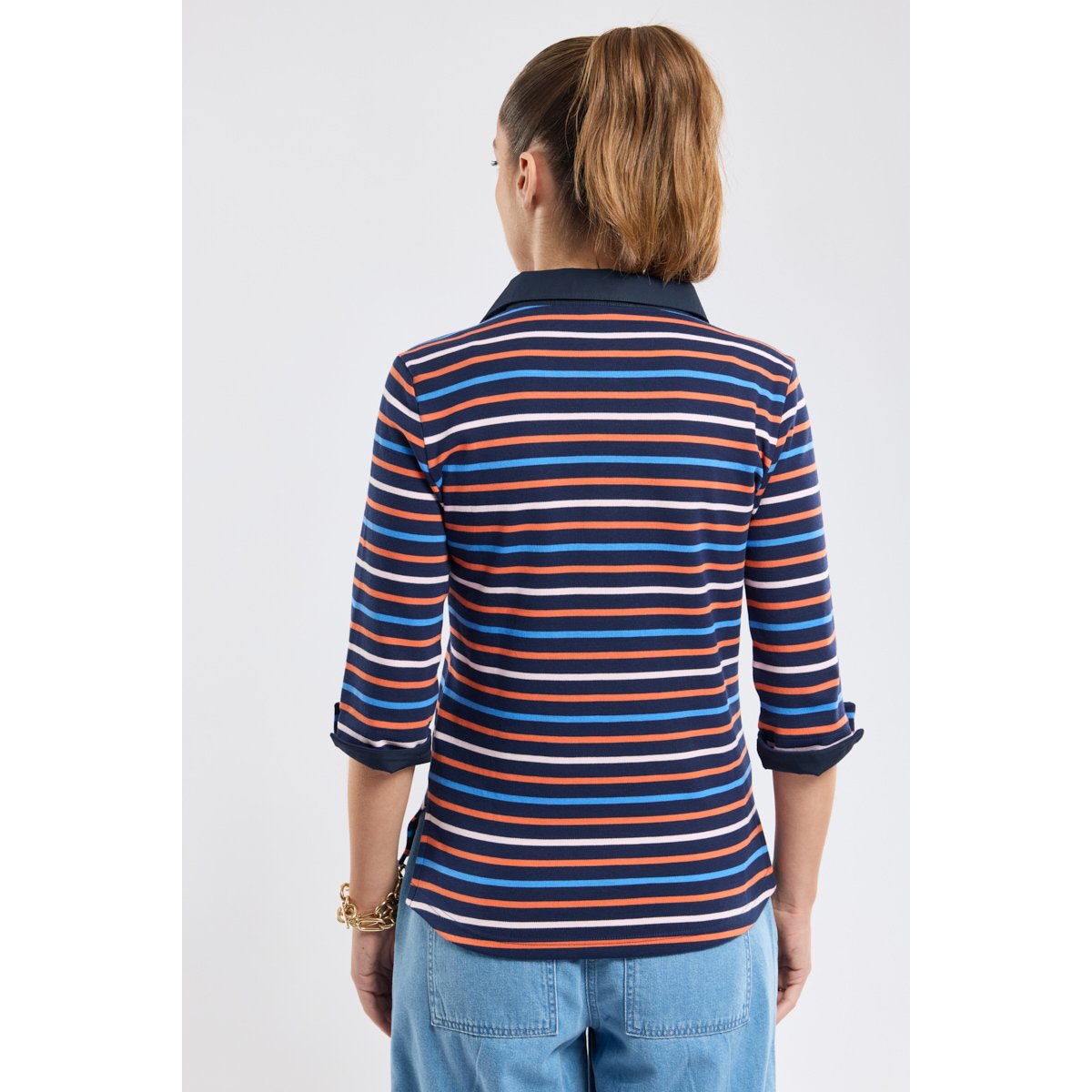 Polo rayé 4 couleurs en coton épais seal/tigerlily/bluesaphir/, ARMOR-LUX
