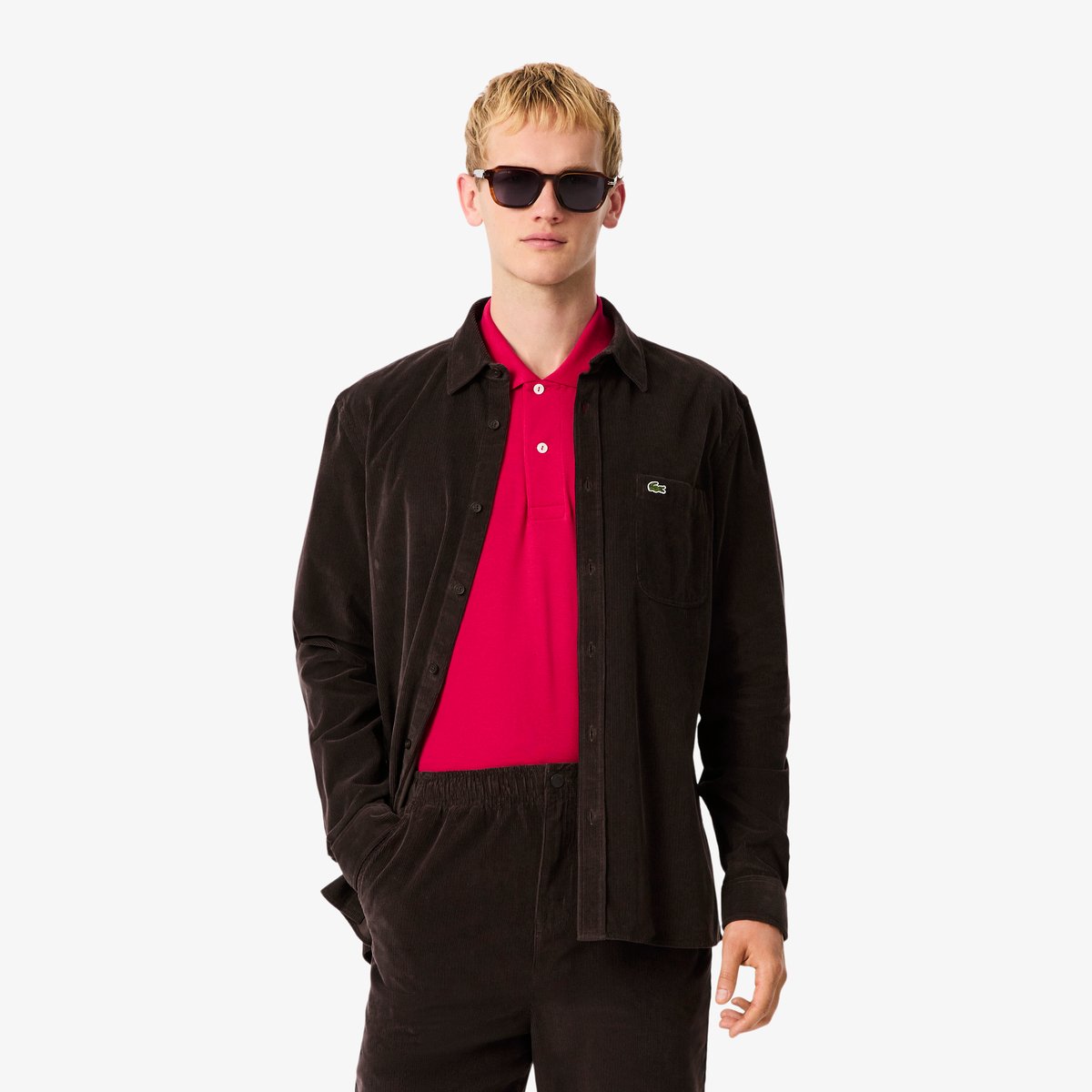 Chemise regular fit velours marron-skb, LACOSTE