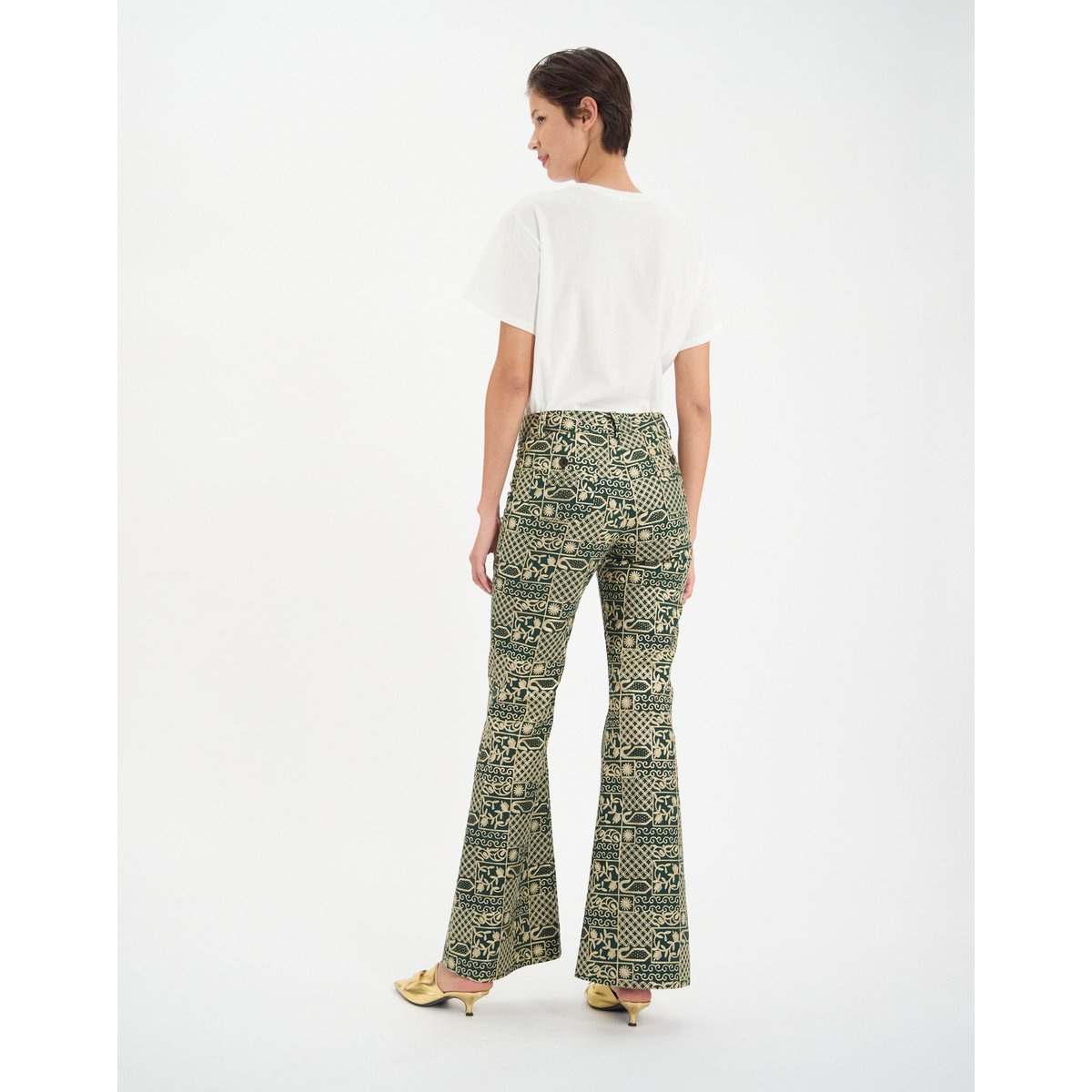 Pantalon Charlotte en coton brodé vert green, INES DE LA FRESSANGE PARIS