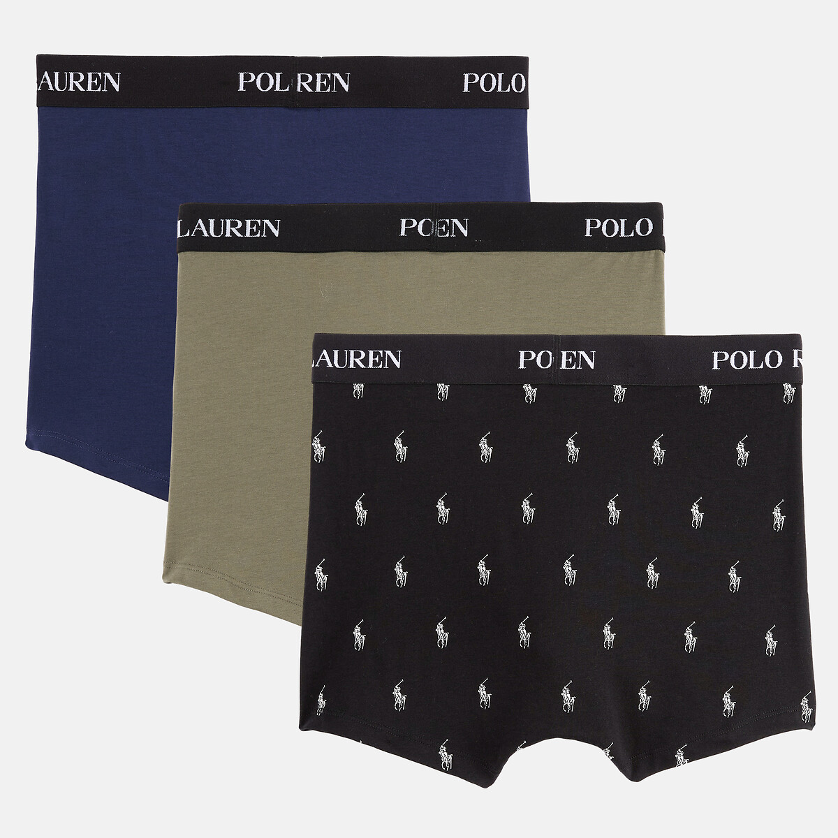 Pack of 3 Classic Stretch Cotton Briefs black+white+khaki, POLO RALPH LAUREN
