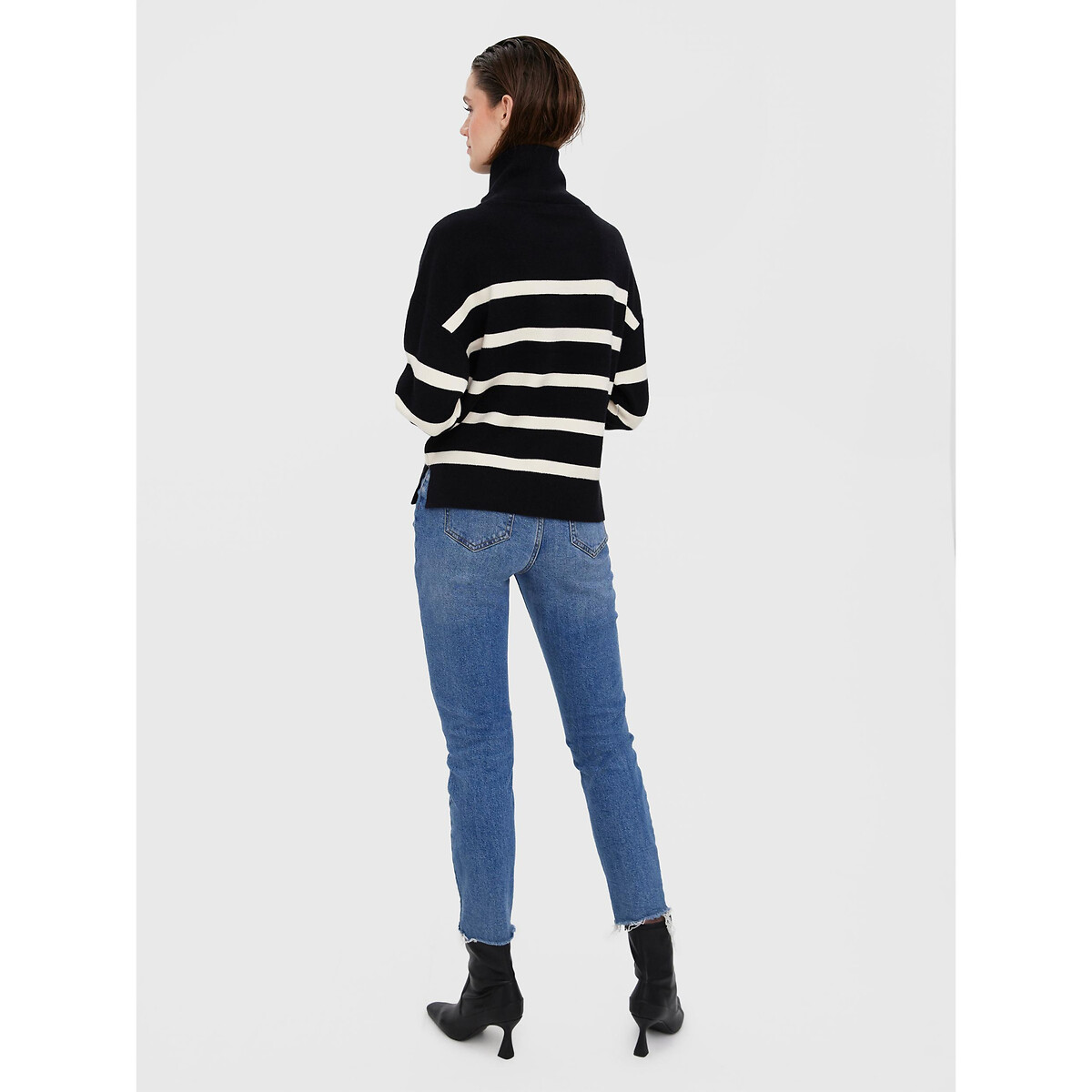 Pull col camionneur à rayures noir rayé, VERO MODA