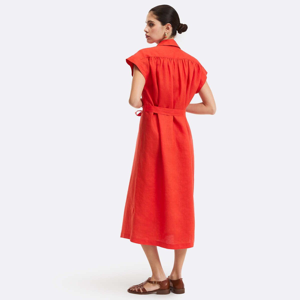 Robe en lin à manches courtes Signature HELOÏSE rouge grenadine, LA REDOUTE COLLECTIONS