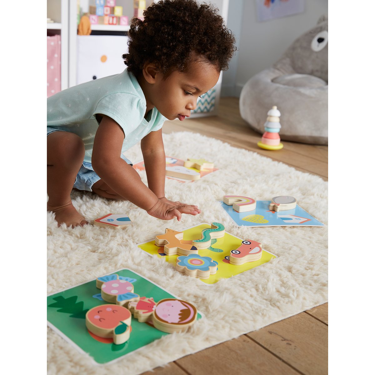 Jeu de reconnaissance tactile en bois multicolore, VERTBAUDET