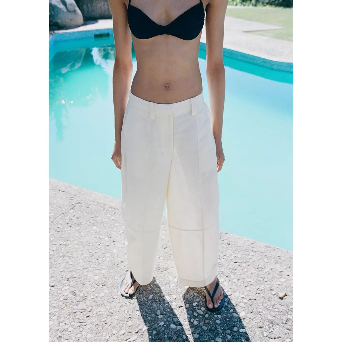 Pantalon balloon en lin écru, MANGO
