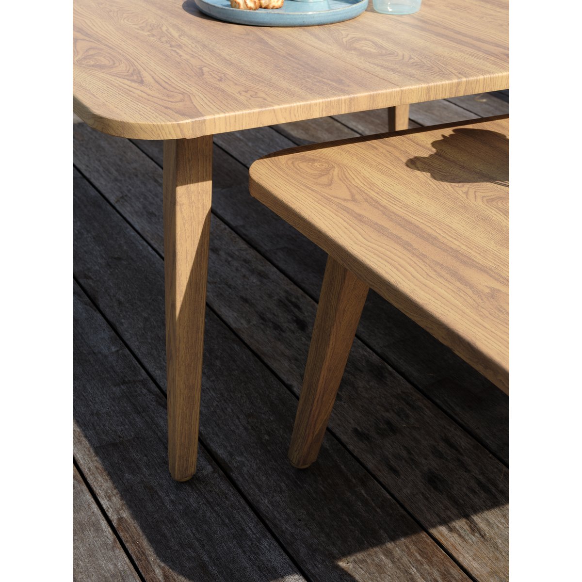 Salon de jardin bas 5 pl en aluminium imitation bois et corde tissée IBARRA marron, DCB GARDEN