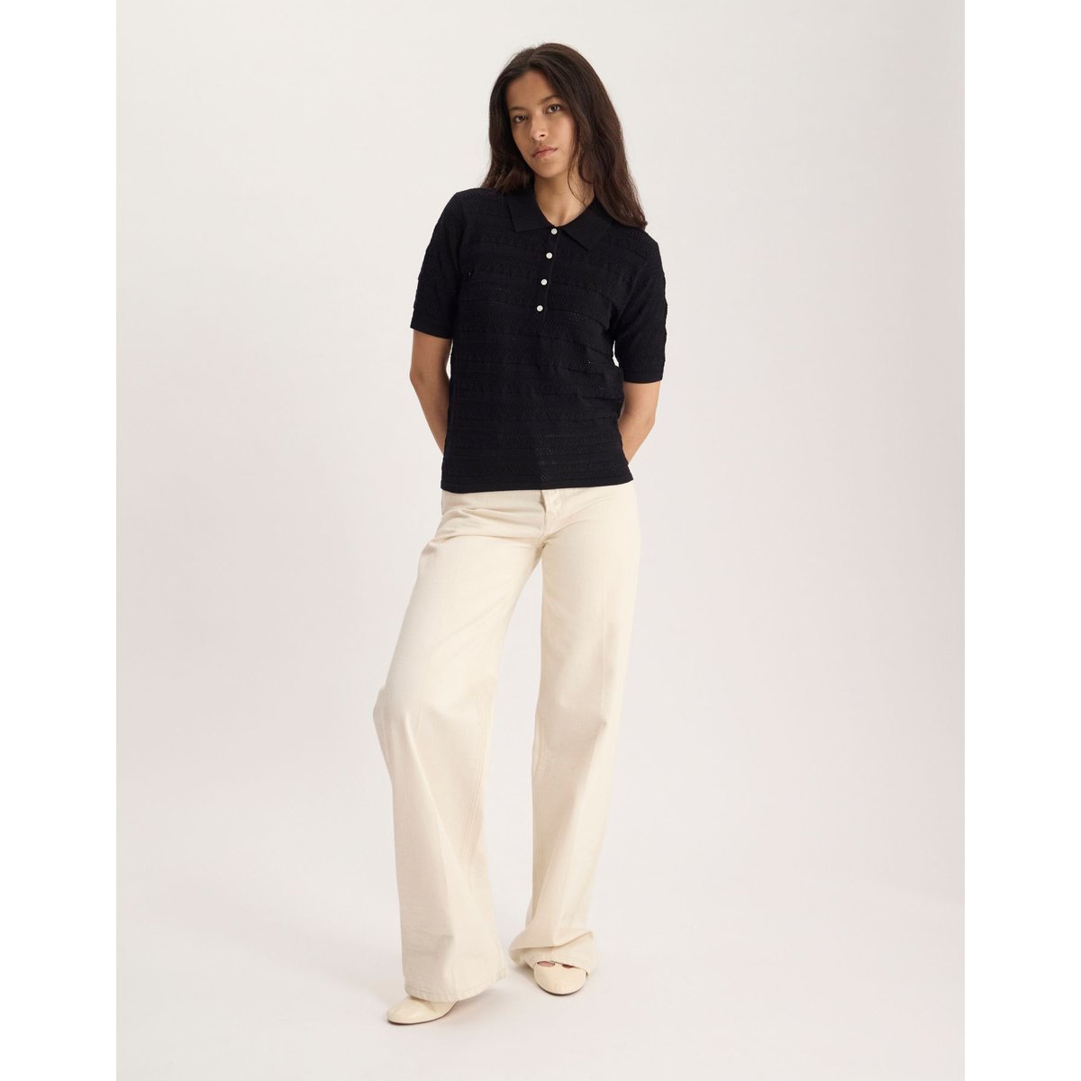 Polo Florence en coton noir, INES DE LA FRESSANGE PARIS