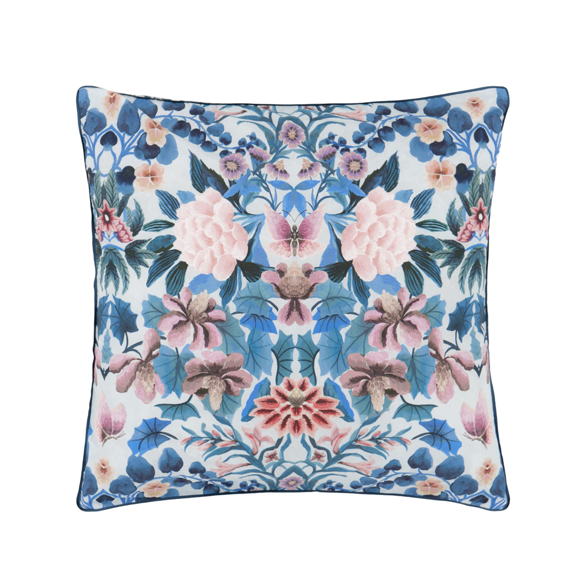 Taie d'oreiller imprimée en percale de coton, IKEBANA DAMASK bleu slate blue, DESIGNERS GUILD