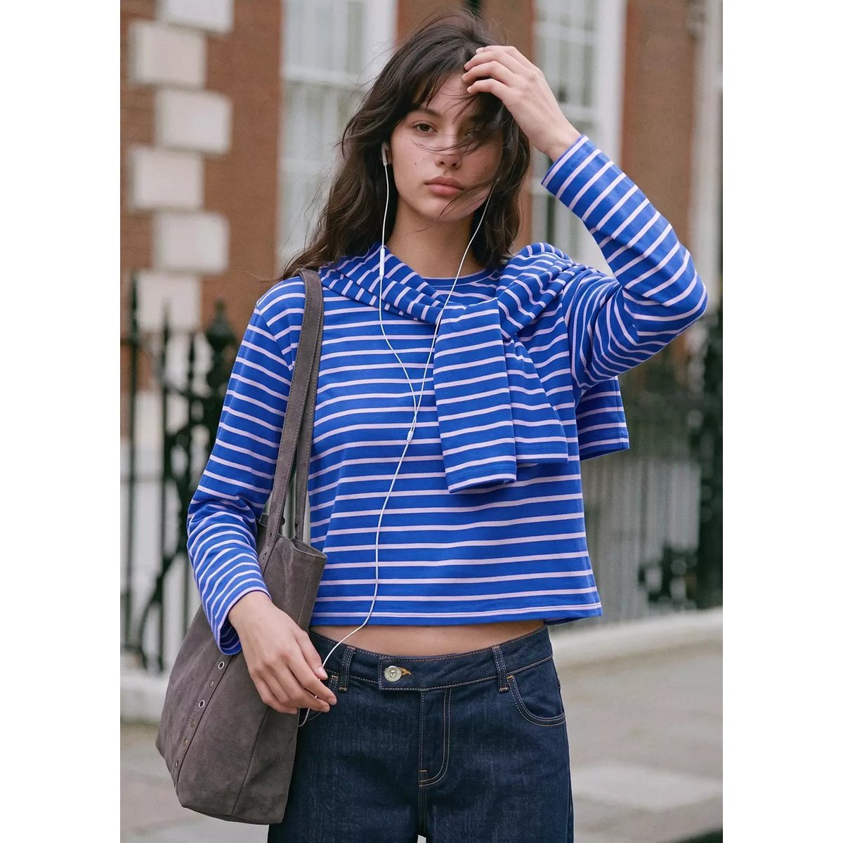 T-shirt coton à rayures bleu, MANGO TEEN
